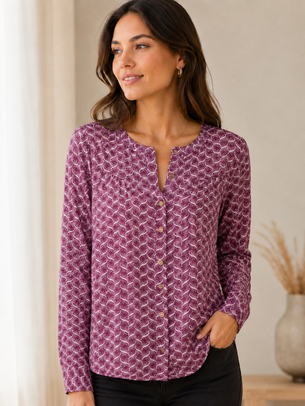 Anthropologie Maeve Orli Geo Print Rayon Blouse Purple XS